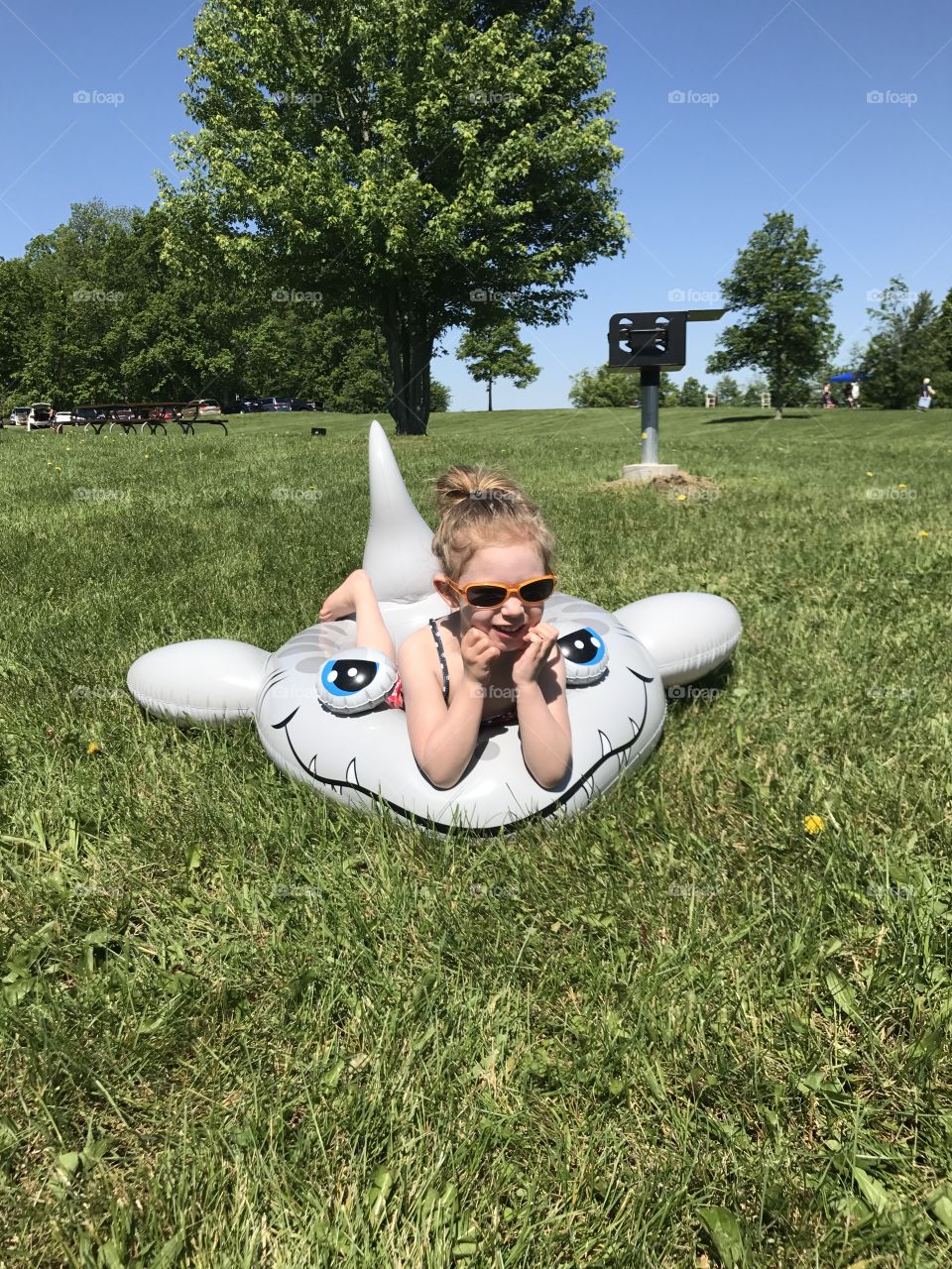 Mila posing on her shark!