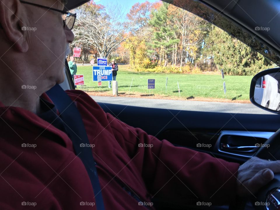 View from my seat in car on voting day. Trump👍