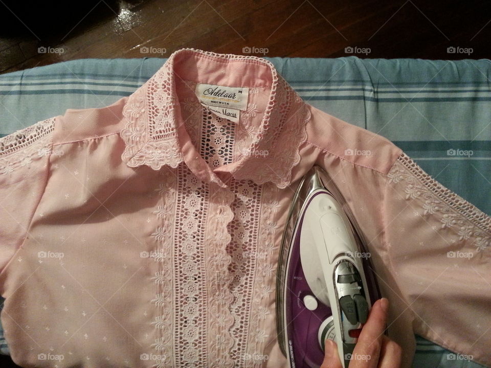 Ironing Pink lace blouse. Ironing Pink lace blouse