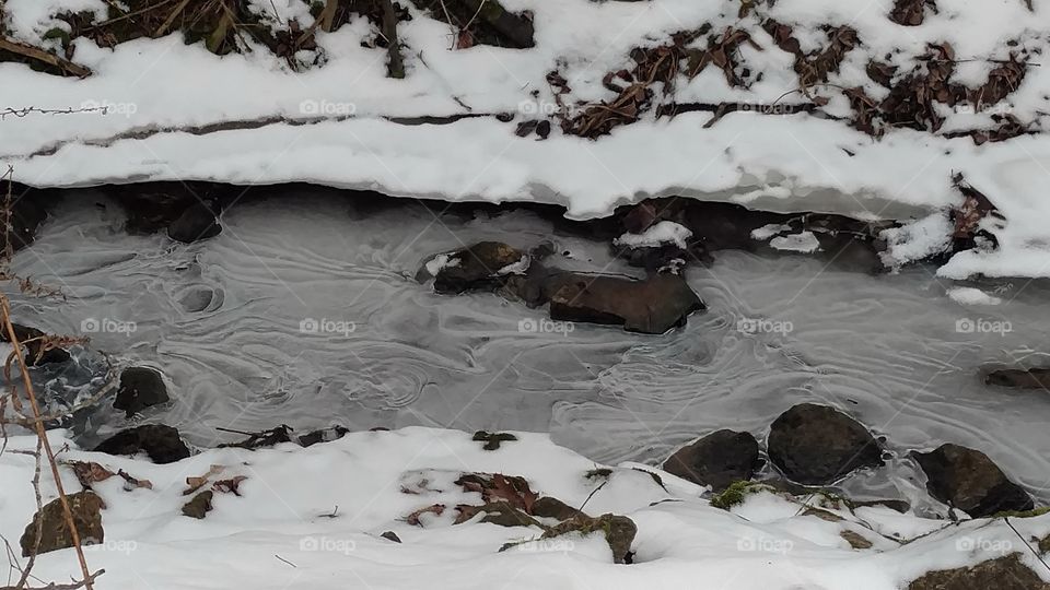 Beautiful pattern in the ice of a creek