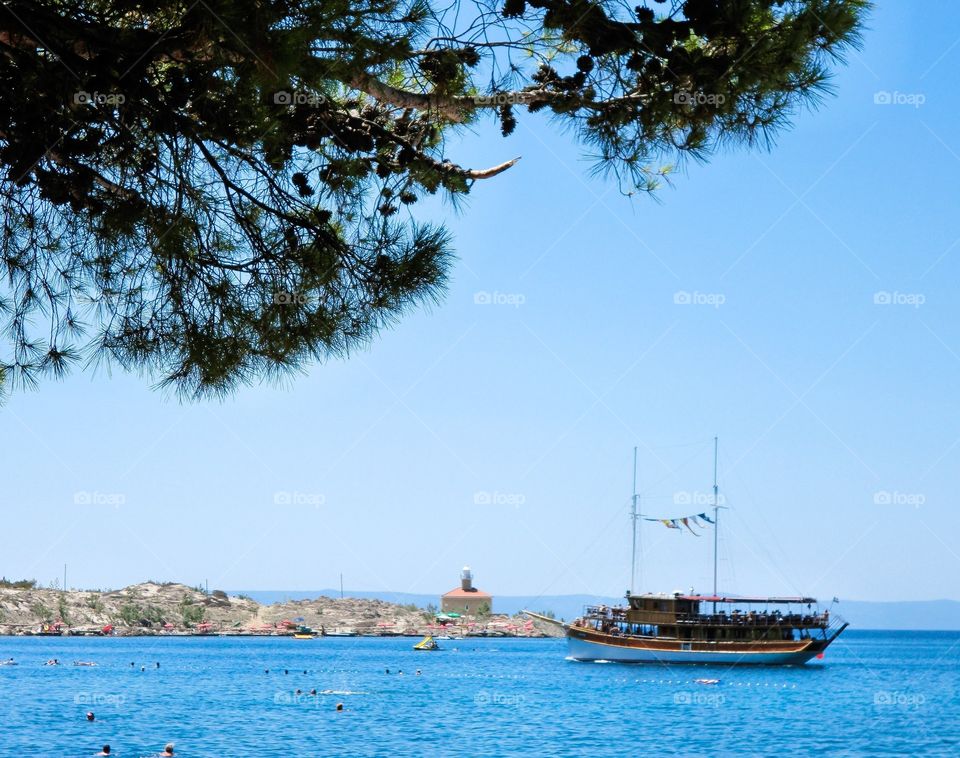 Boat in blue sea