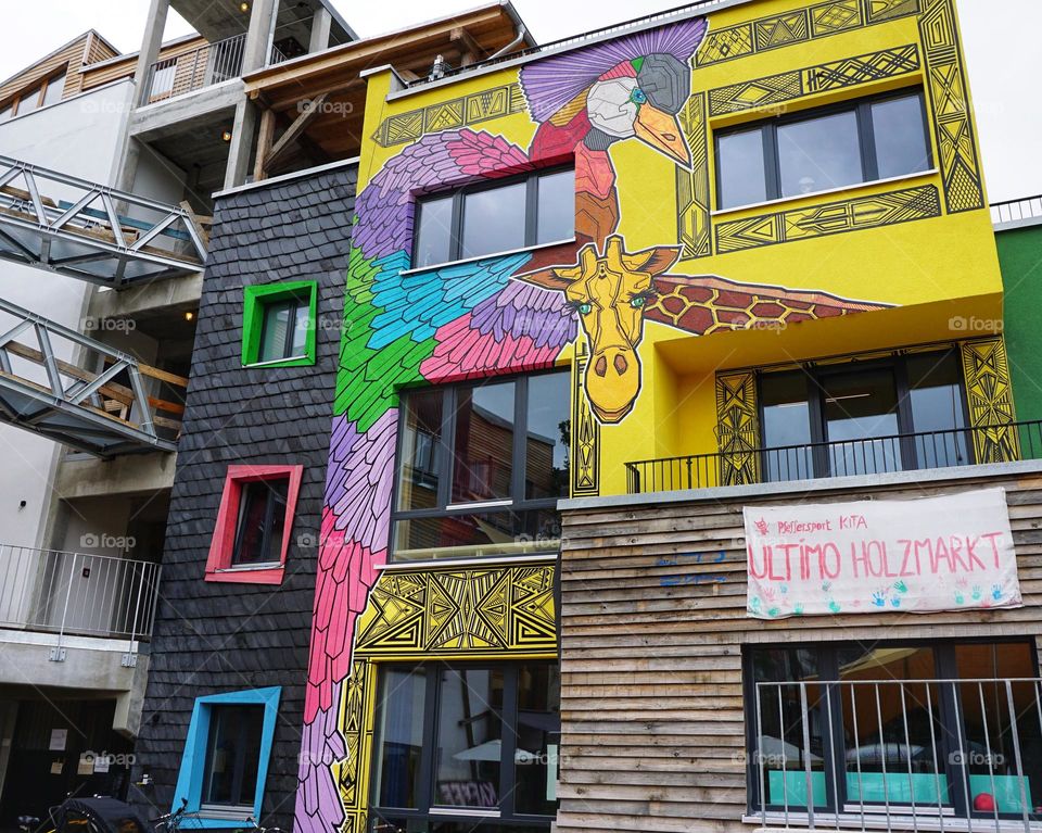 Colourful artwork on a building in Berlin 