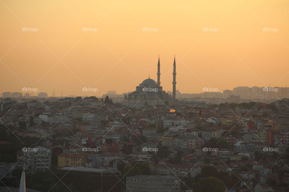 blue mosque. cityscape of istanbul at golden hour