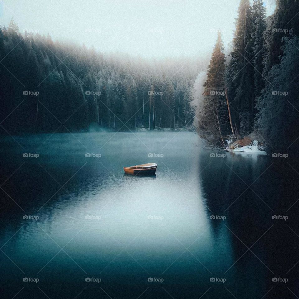 A lonely boat on a scandinavian lake