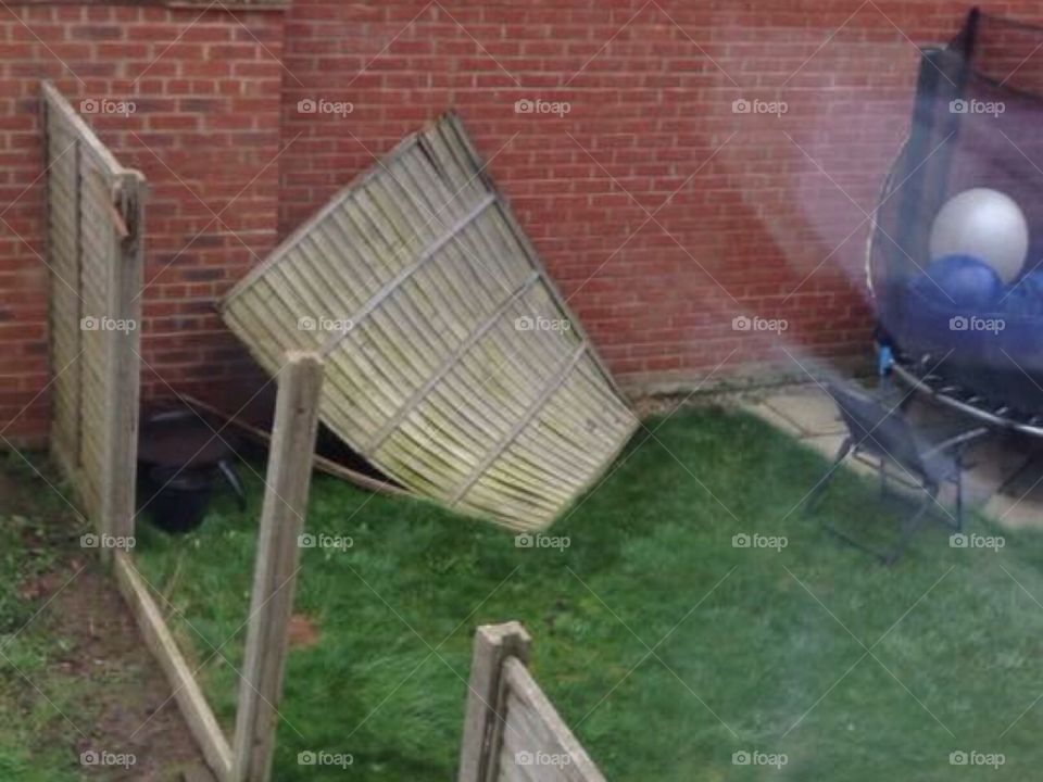The storm blew our fence into next doors garden.