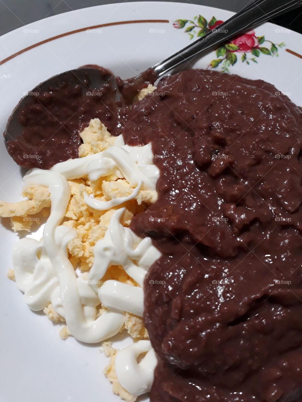 refried beans, cream and cheese for dinner