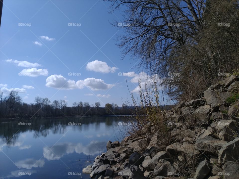 sky, river and clouds