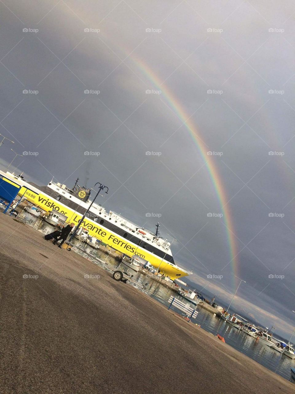 Rainbow over a ship!