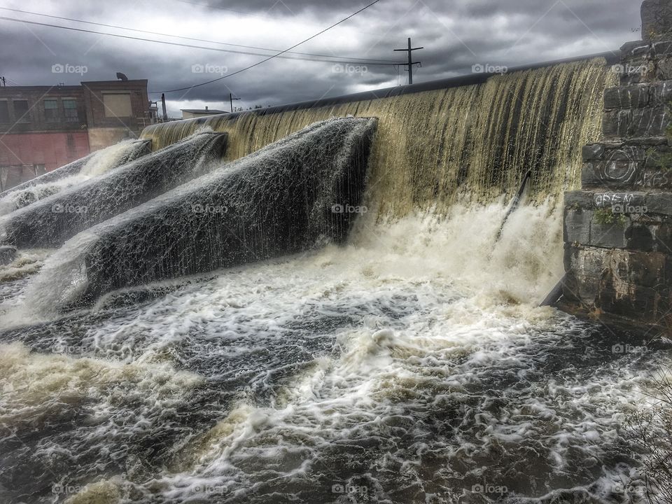 Water mill dam waterfall  Plattsburgh in October 