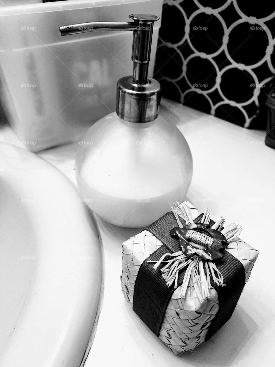 soap, sink, black and white, dispenser