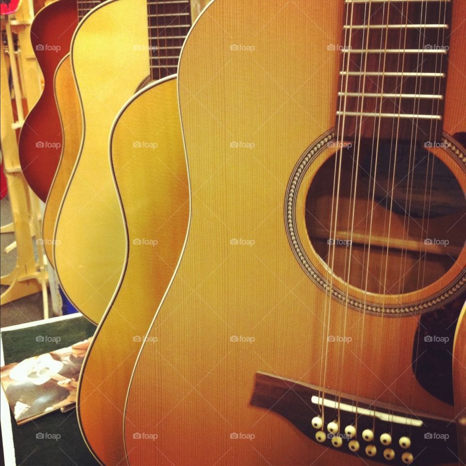 Guitar close up of strings 