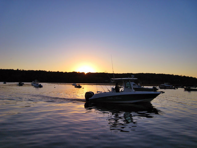 cold spring harbor new york sunset lake boat by vincentm