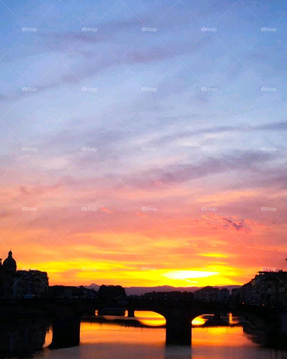 Sunset over the Arno River, Florence Italy