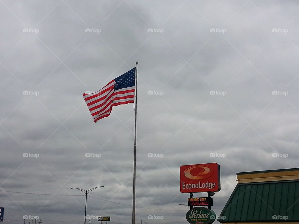 American flag flying in the Kansas wind.