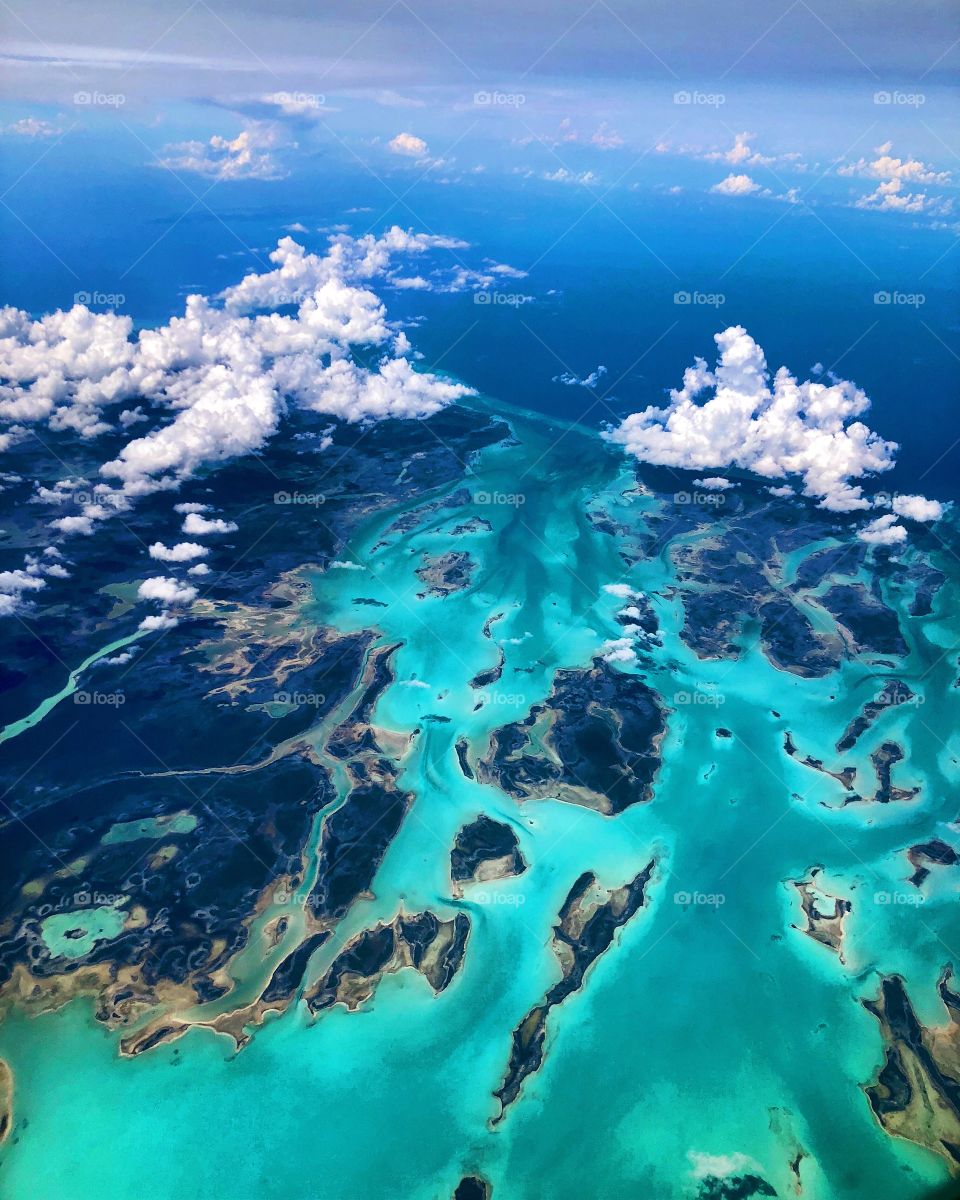 The islands of the Bahamas as seen from 34,000 feet