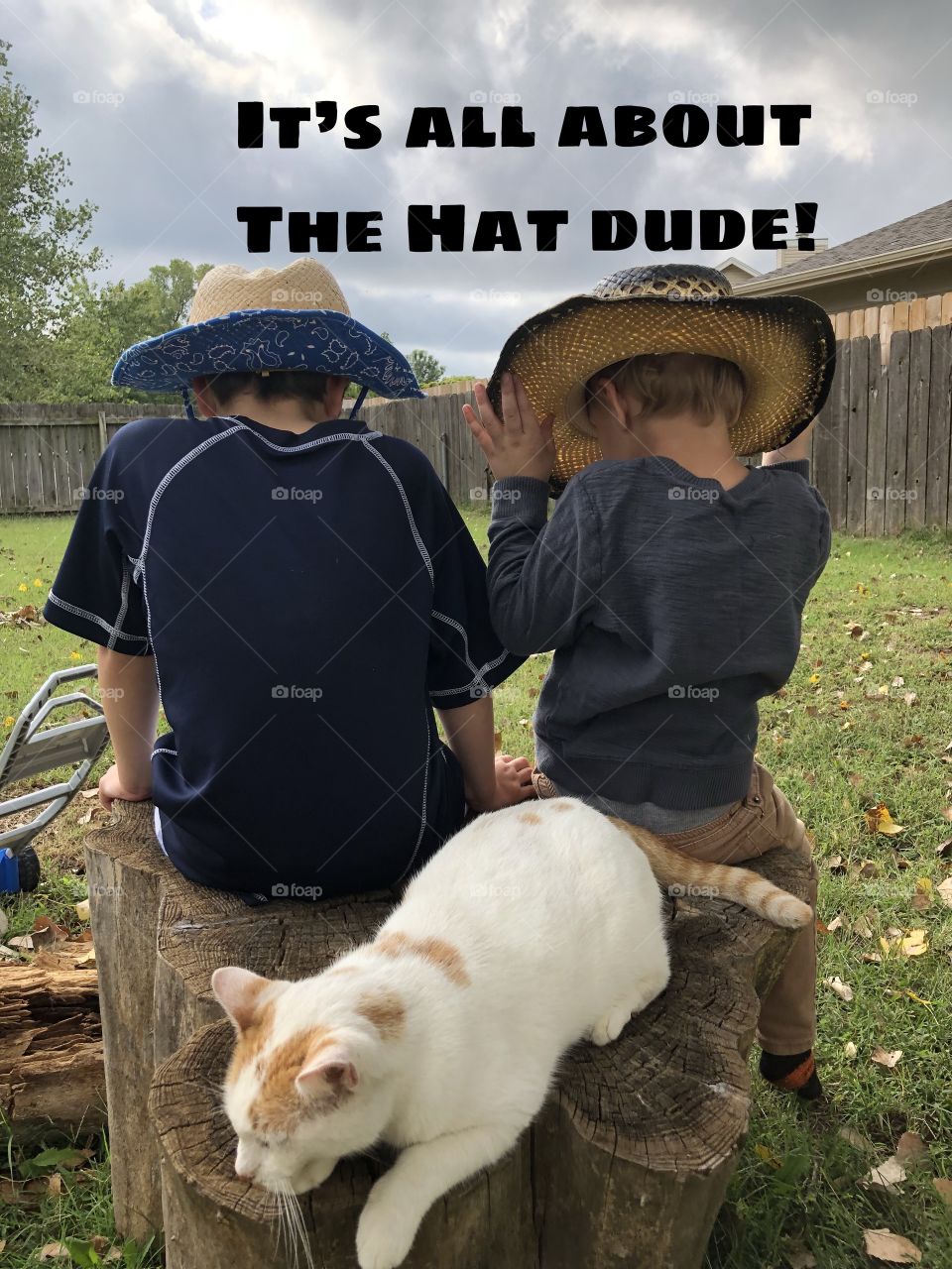 Cowboy friends admiring hats