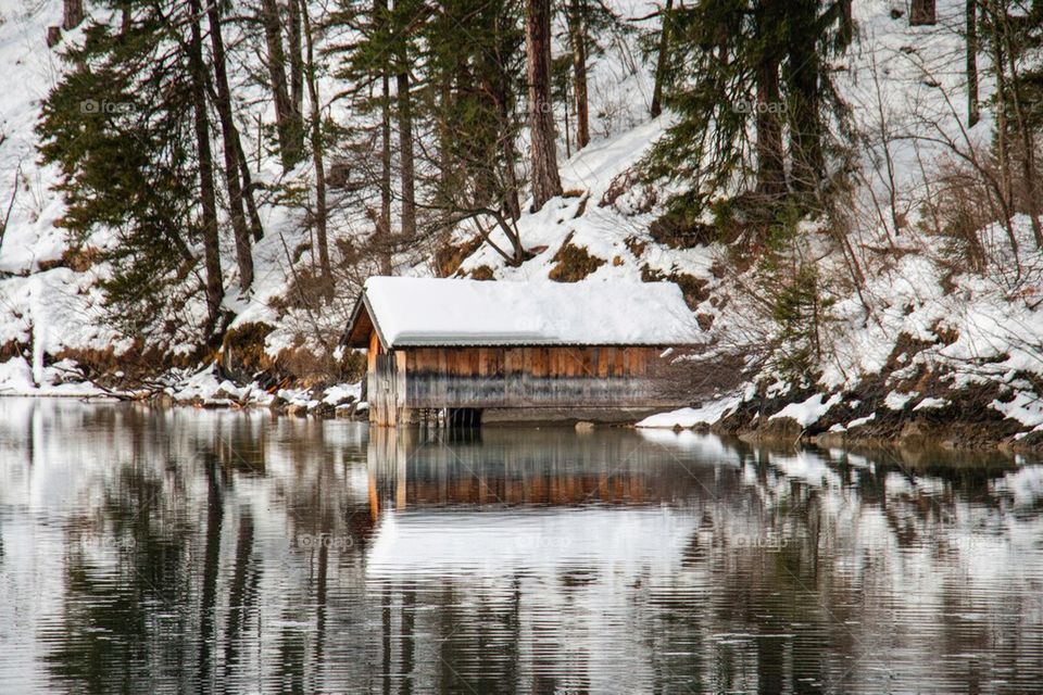 Snow covered hut