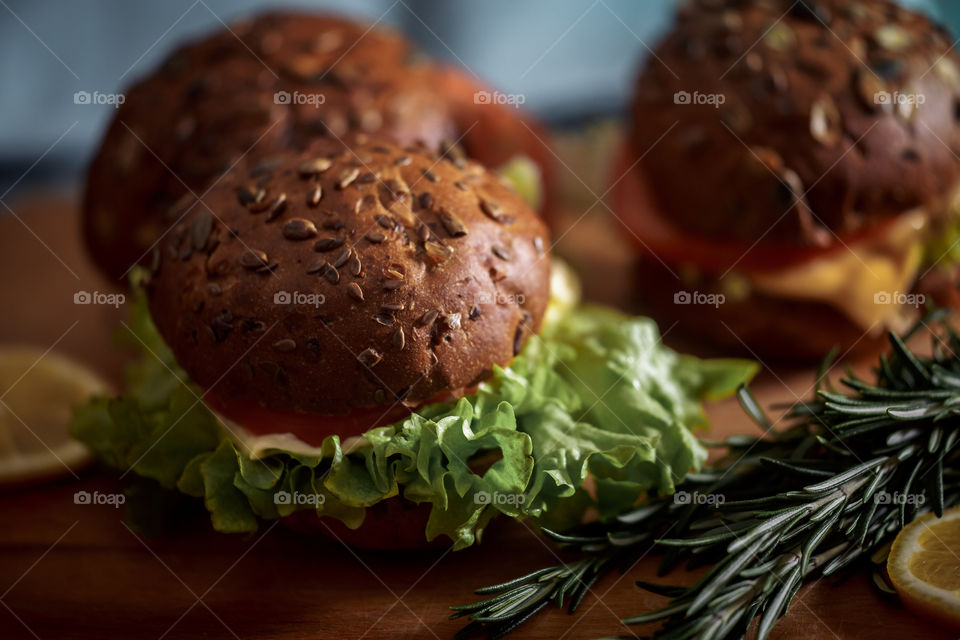 Dark burger with grain bread