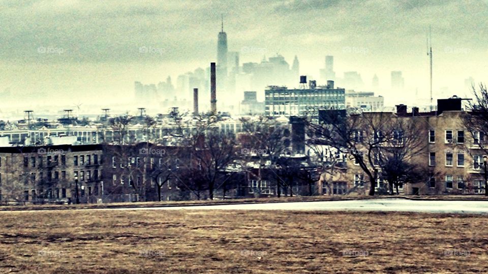 ghost city. Pic from sunset park, Brooklyn, last winter. modified with the rudimentary tools on the phone.