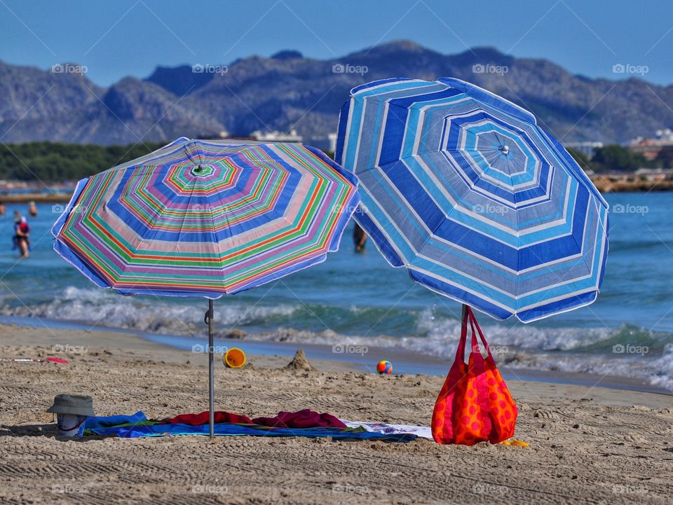 Beach, Sea, Umbrella, Sand, Seashore