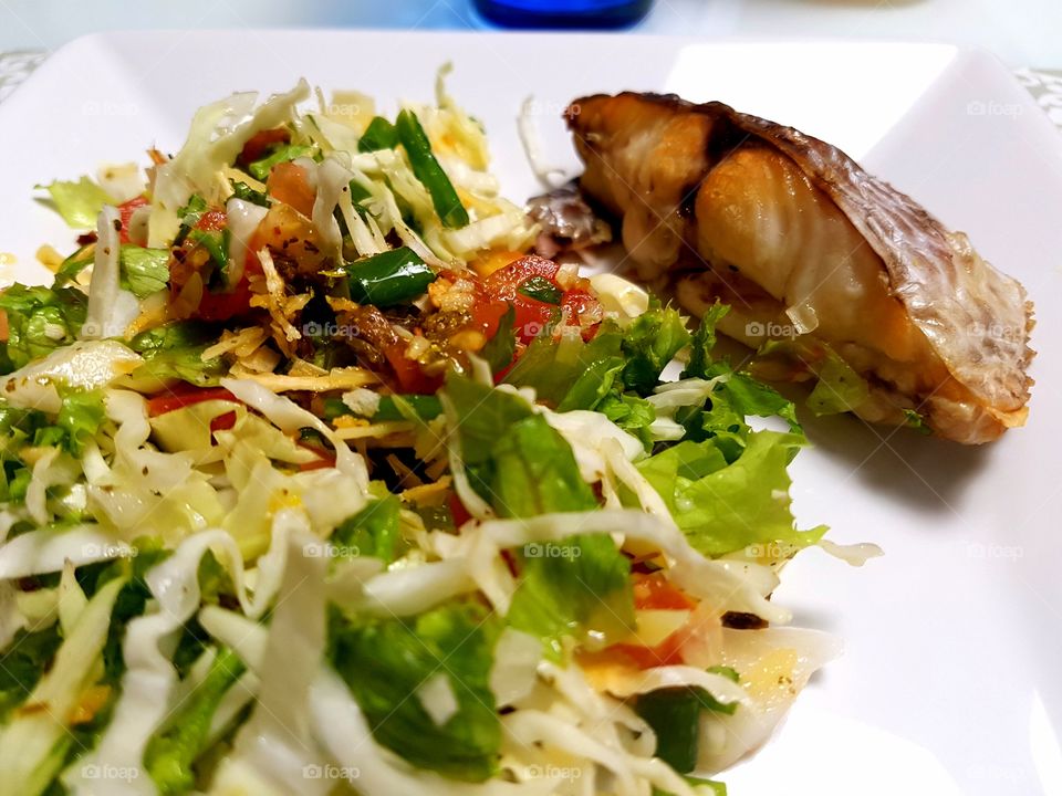 Salad and fish