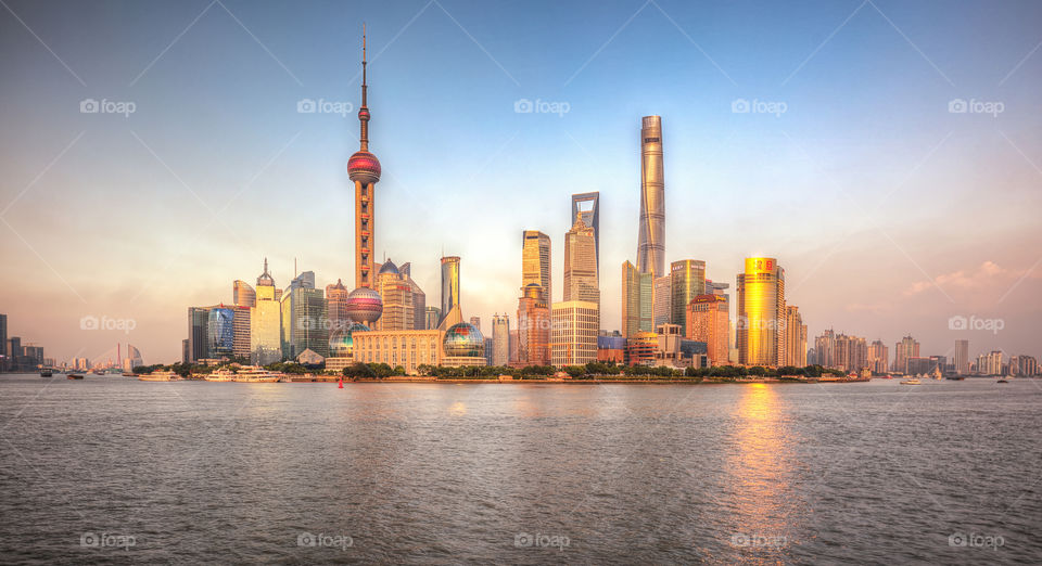 Pudong skyline in the golden hour