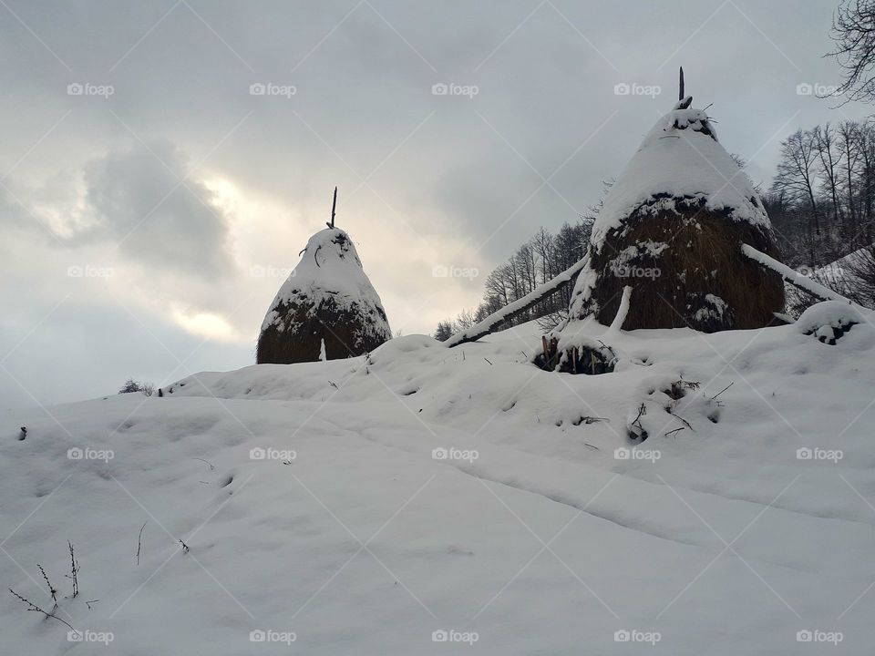 hayrick under snow
