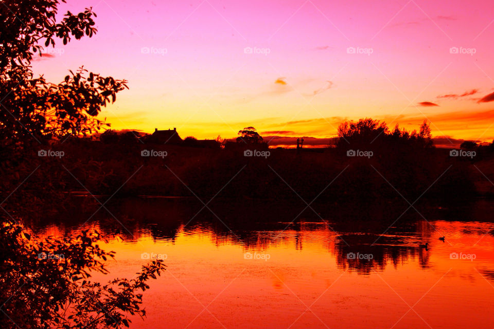 sunset lake autumn evening by sicksaint77