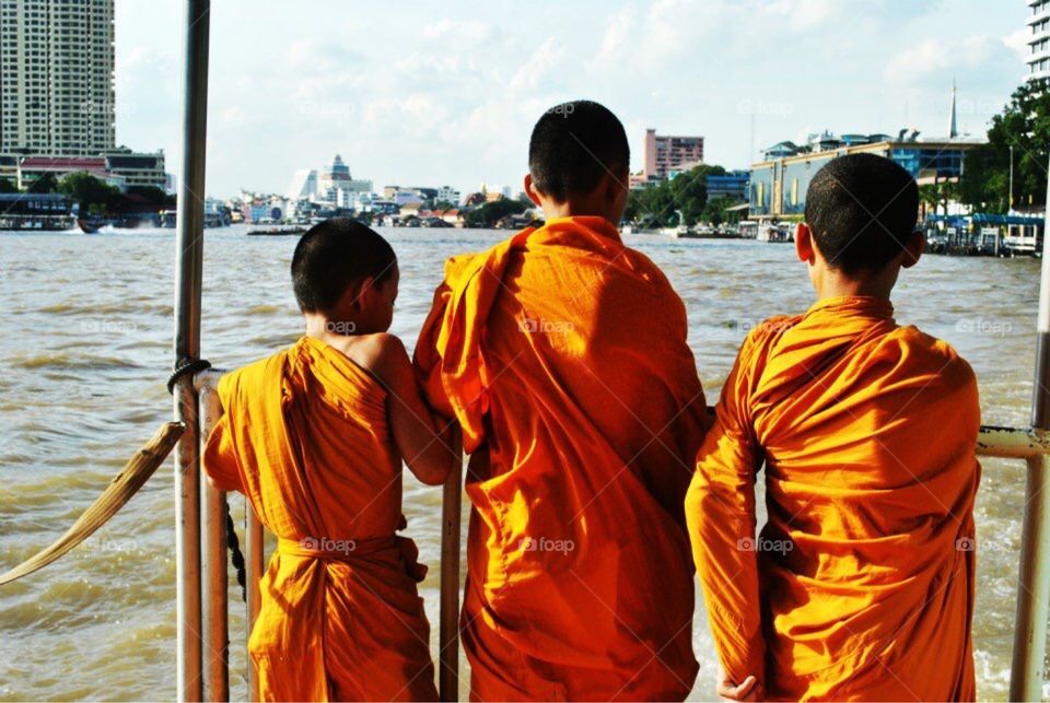 Monks on the boat- Bangkok,Thailand