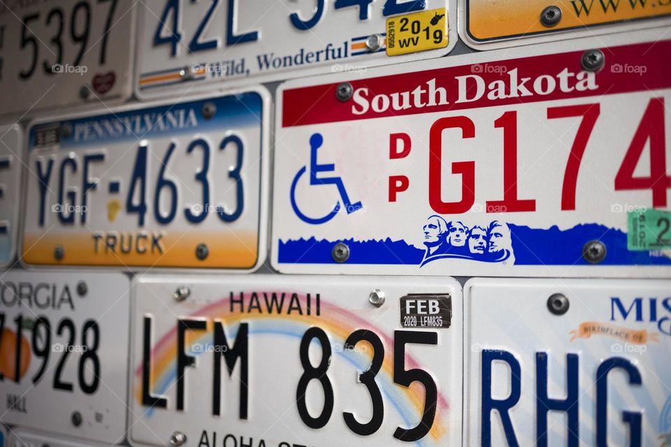 Vintage license plates background . Retro car plates