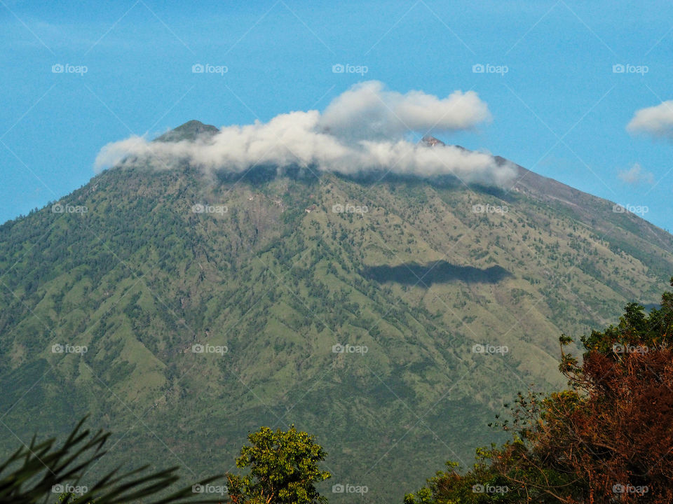 Close up of Mount Agung volcano Bali taken July 2017
