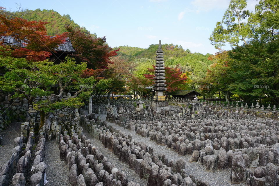 Stone sculptures depicting the souls of the dead. Adashino Nenbutsu-Ji Buddhist temple 