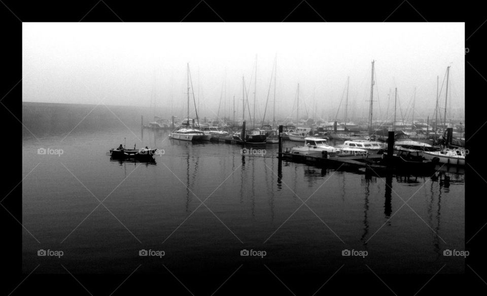 white black boat fog by Fotofleeby