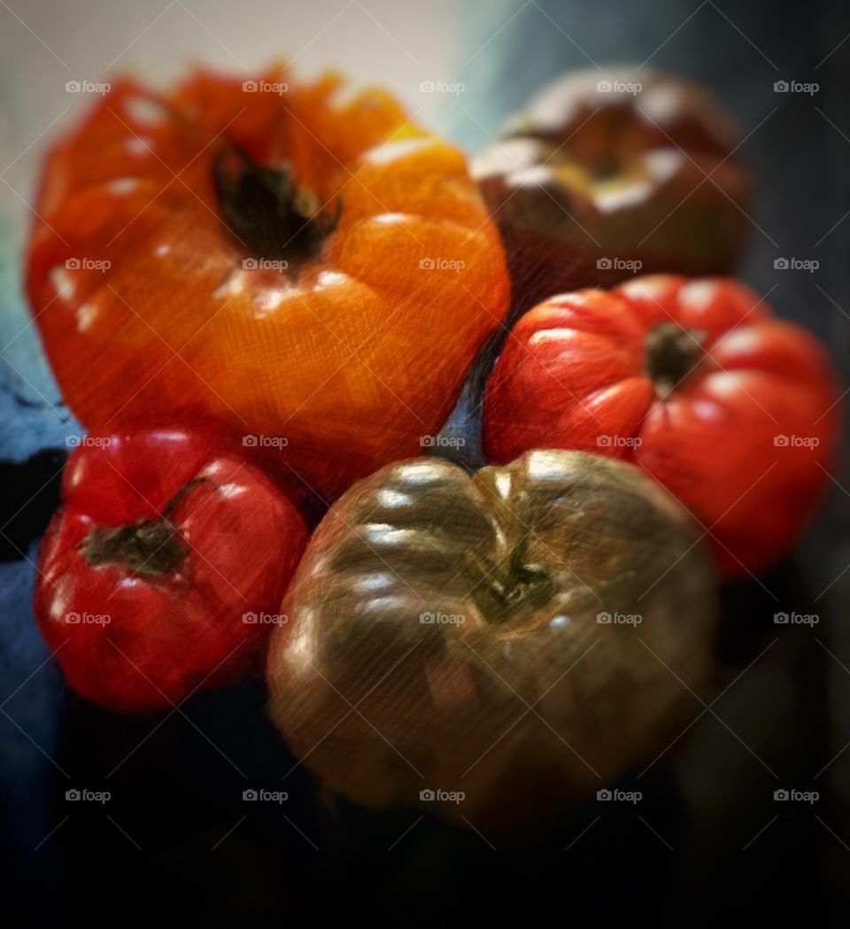 Hierloom Tomatoes! Perfect Canvas Art, Metal Art, Kitchen Art, Restaurant Art, Cottage Art, Vegetarian Marketing, Healthy Marketing 