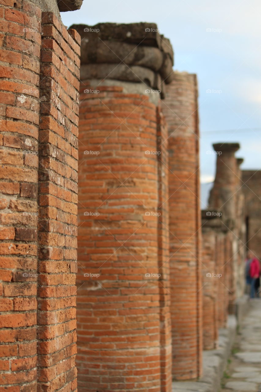 Brick columns - Archaeological site in Pompeii, Italy