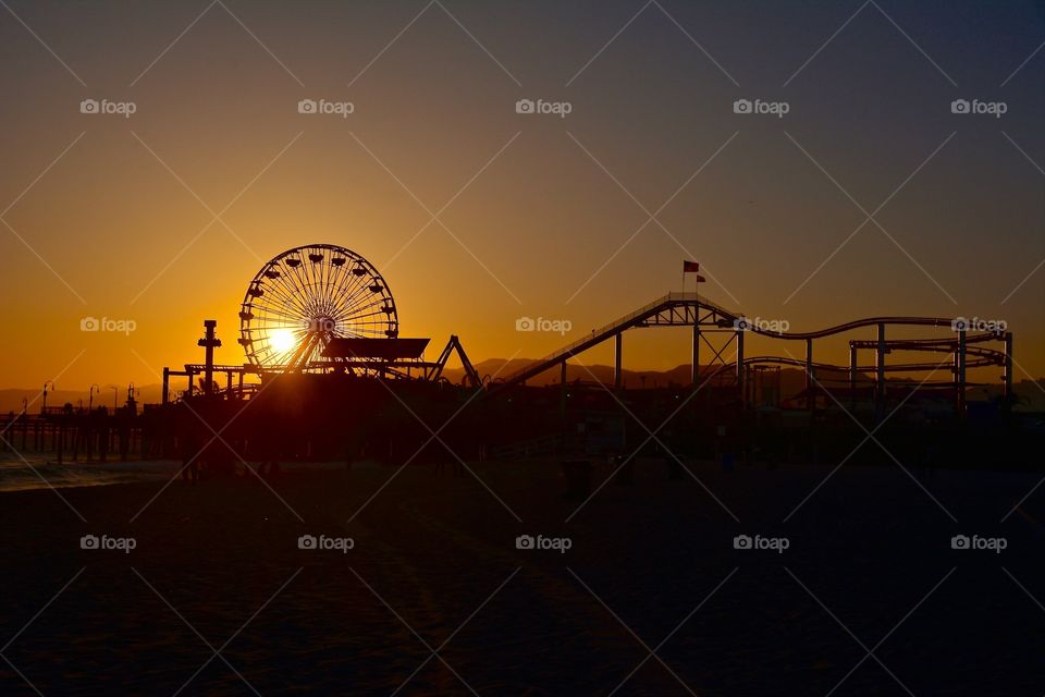 View of Santa Monica beach at sunset