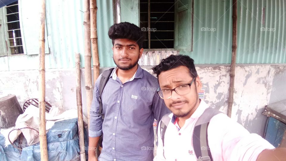 me & my friend wait for bus