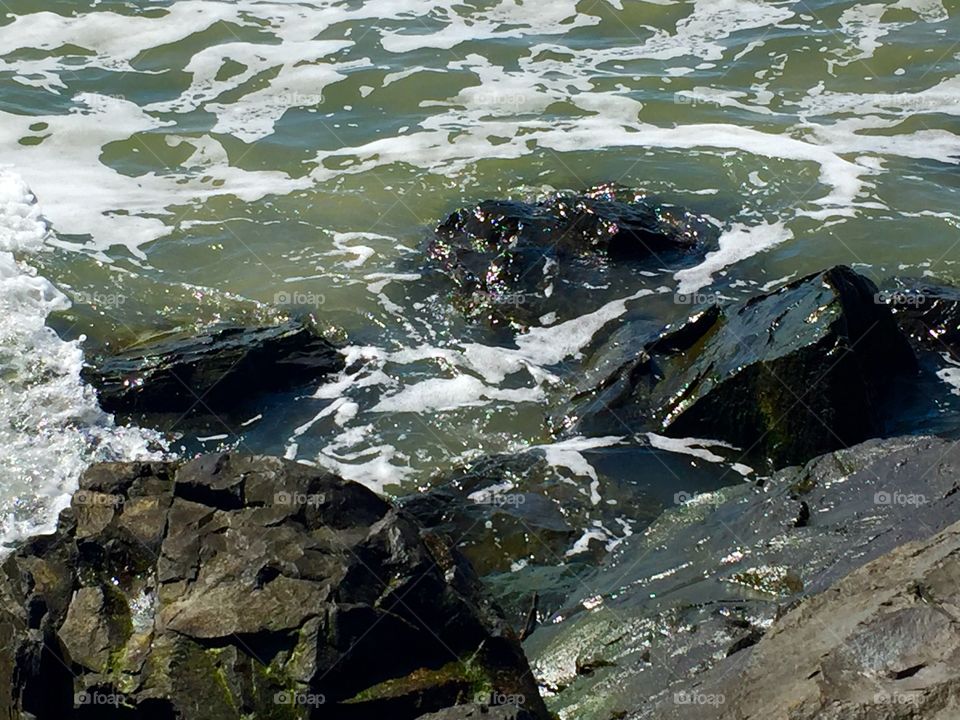 Waves crashing on the rocks