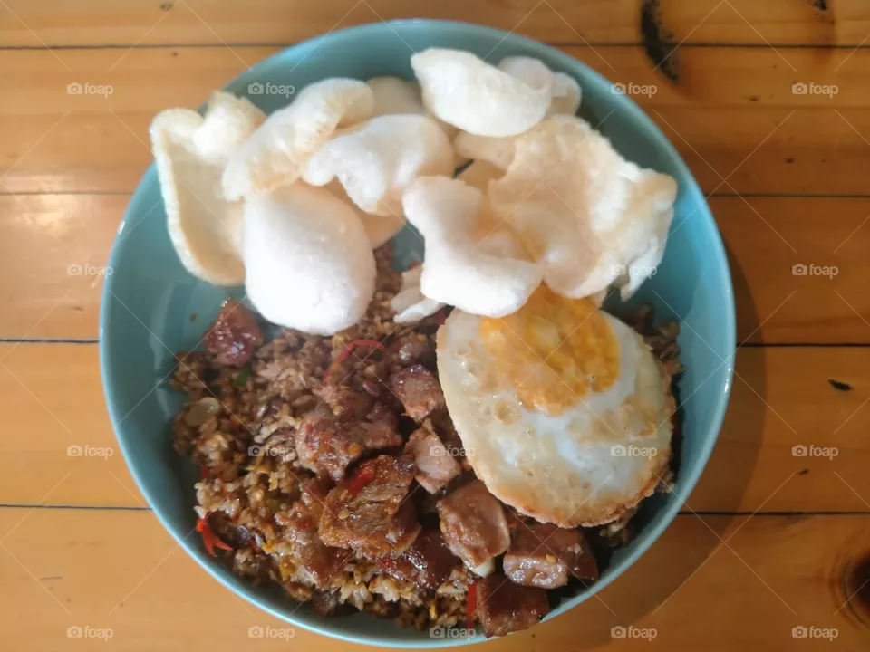 Nasi goreng on blue plate