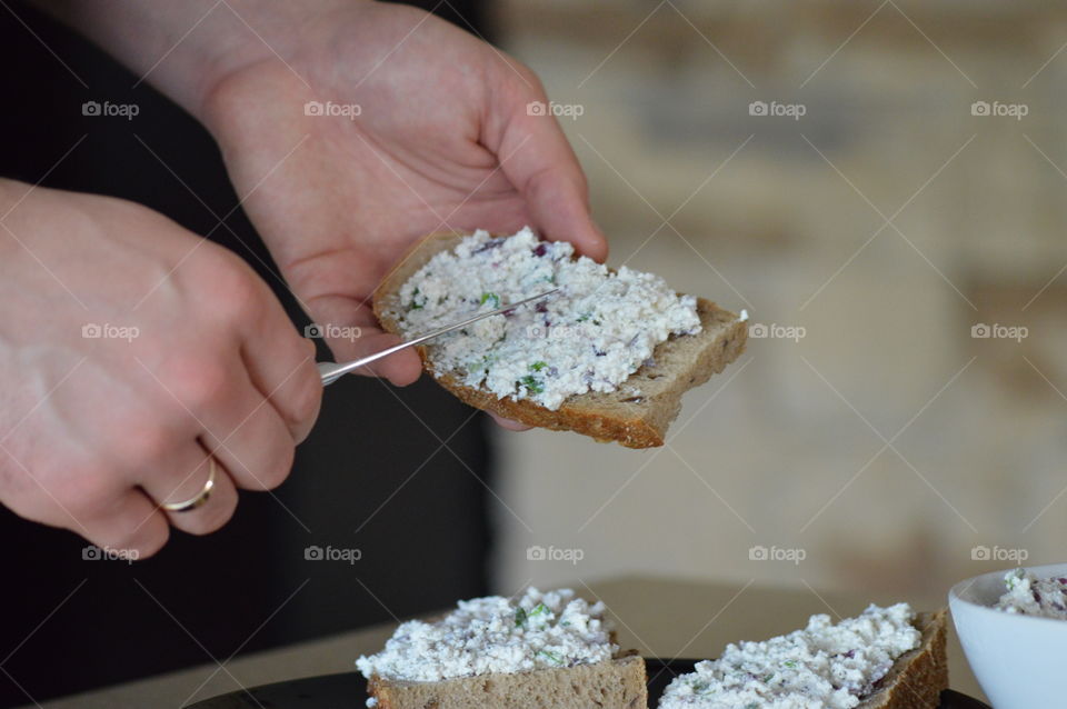 Close-up of person preparing food