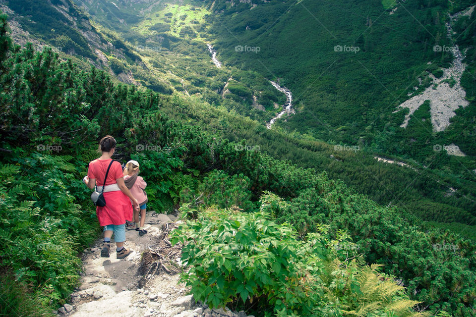 Family hiking in the Tatra Mountains