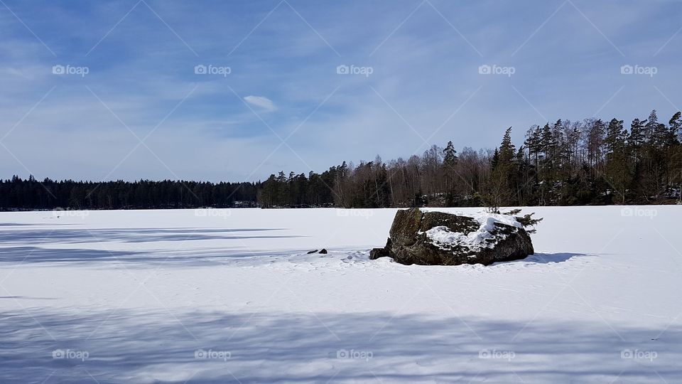 Lake in the forest with snow and ice - sjö i skogen med snö och is 