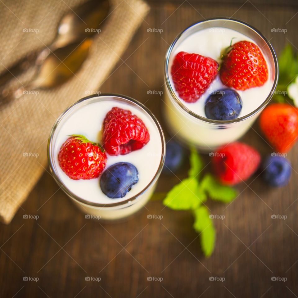 Fresh Berries and Nature Yoghurt Food 