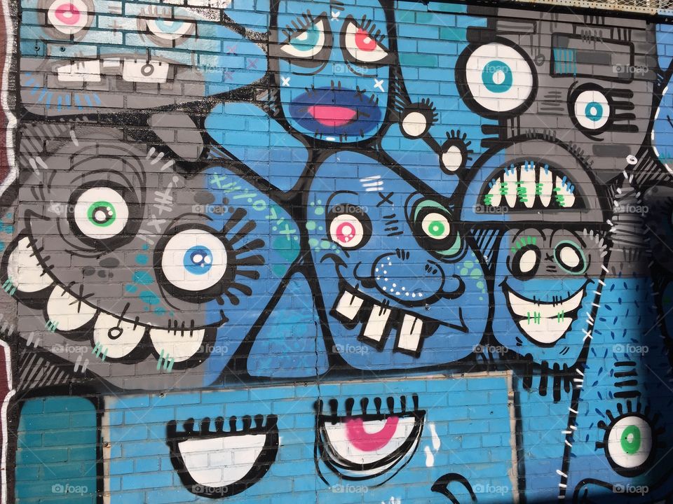 Photo of graffiti art on a Brooklyn building .