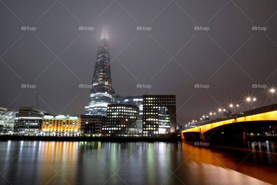 The Thames Edge, Foggy Southwark at Night
