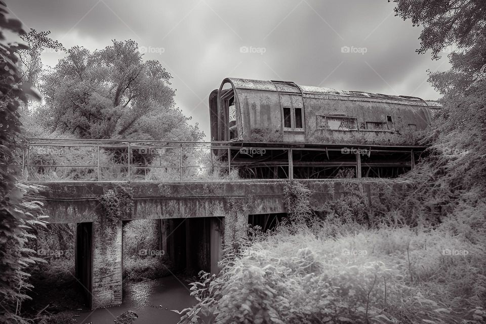 abandoned and rusty train on old bridge