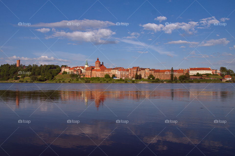 Old town Grudziadz and its reflection in the water