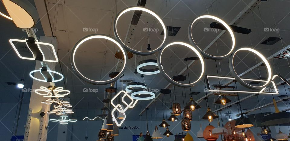 lighting, lamp, bulbs in the form of rings, circles