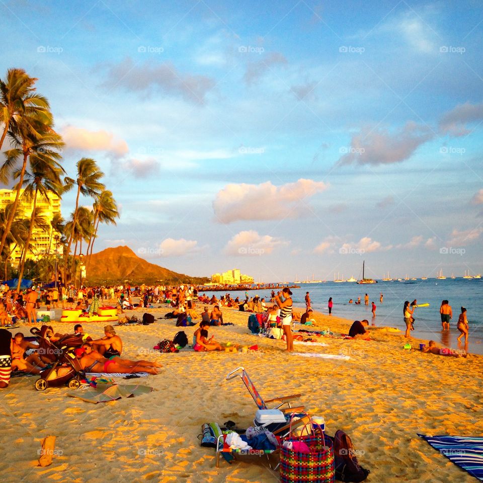 Waikiki Beach Before Sunset. Waiting for the sunset at Waikiki Beach