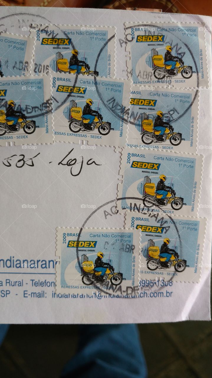 Selos dos Correios, carta registrada SEDEX.